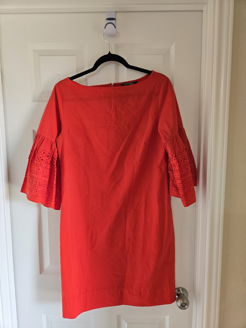 Ralph Lauren Orange Eyelet Bell-Sleeve Midi Dress